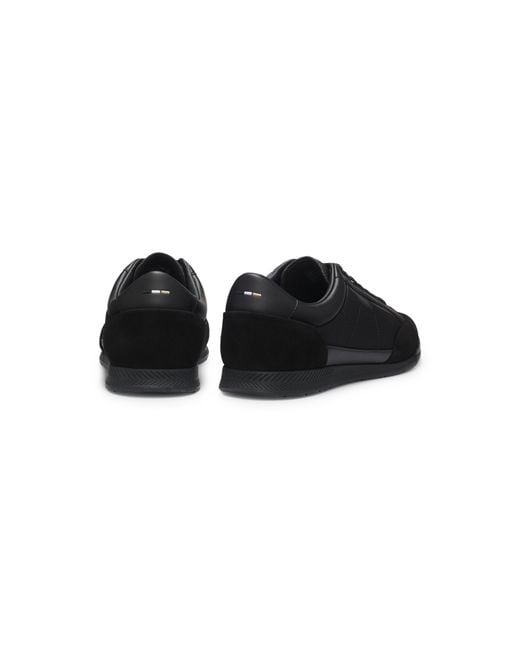 Boss Black Mixed-Material Trainers With Stitched Detailing for men