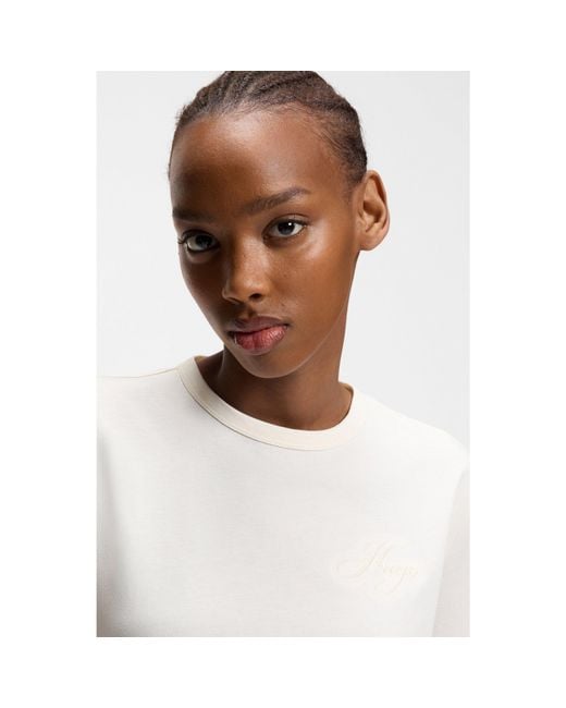 HUGO White Cotton-Jersey T-Shirt With Embroidered Script Logo