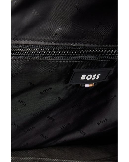 Boss Black Coated-velour Holdall With Outline Logo And Adjustable Strap for men