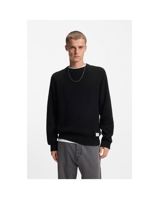 HUGO Black Relaxed-Fit Cotton Sweater With Raglan Sleeves for men