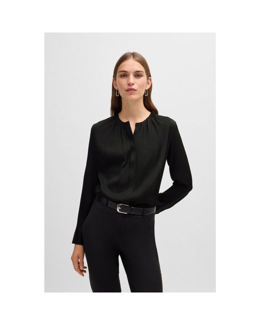 Boss Black Ruched-Neck Blouse