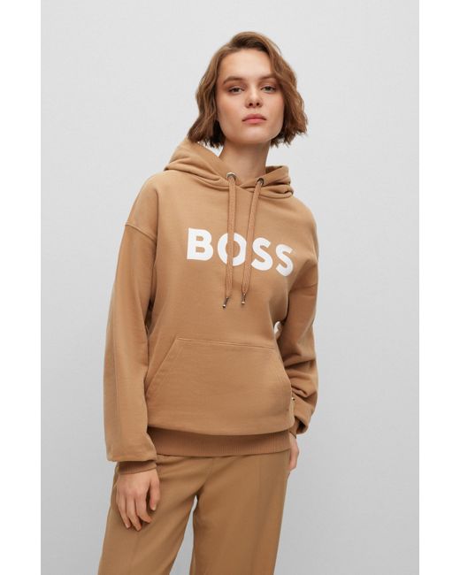 Sweat à capuche en coton mélangé avec logo contrastant Boss en coloris Natural
