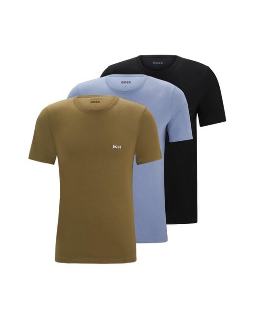 Boss Multicolor Three-pack Of Cotton Underwear T-shirts With Embroidered Logos for men