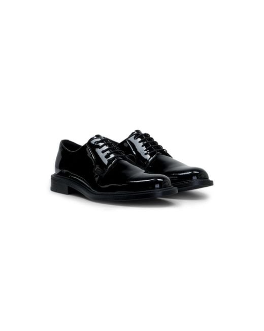 HUGO Black Patent Leather Business Lace-Ups With Logo for men