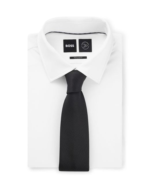 Boss White Silk-blend Tie With All-over Micro Pattern for men