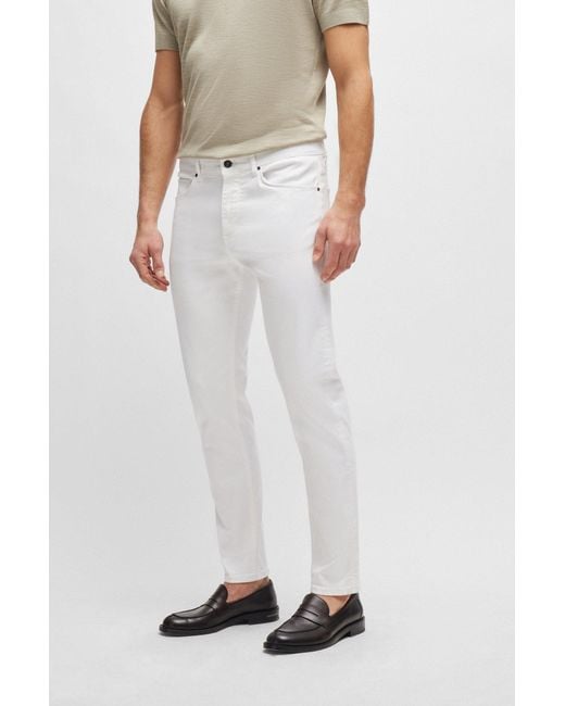 Boss Tapered-fit Jeans In White Italian Stretch Denim for men