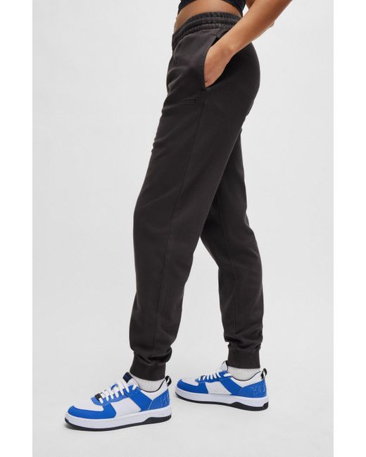 HUGO Black Stretch-cotton Tracksuit Bottoms With Embroidered Logo