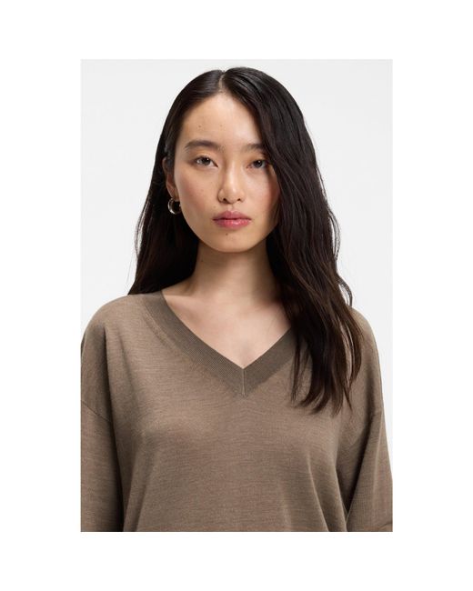 Boss Brown Relaxed-Fit V-Neck Sweater