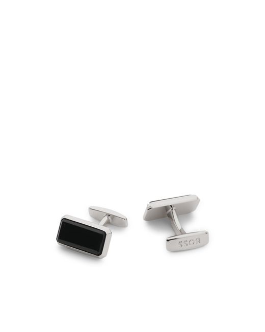 Boss Black Rectangular Brass Cufflinks With Enamel Insert for men