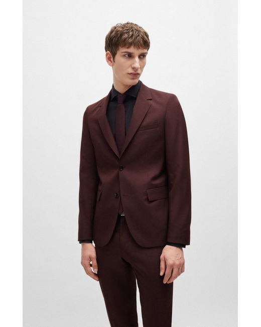 Boss Red Slim-fit Suit In Micro-patterned Virgin Wool for men