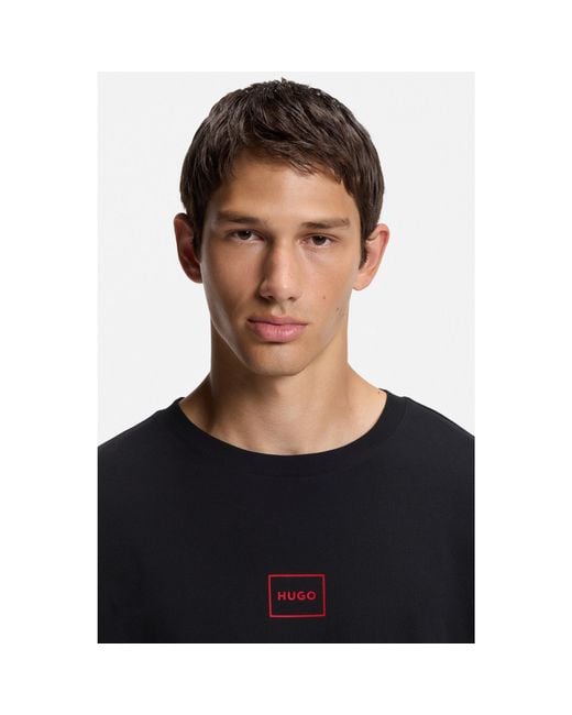 HUGO Black Stretch-Cotton T-Shirt With Logo Print for men