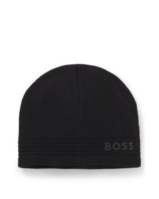 Bonnet En Laine Mélangée Avec Logo Imprimé En Gomme Boss pour homme en coloris Black
