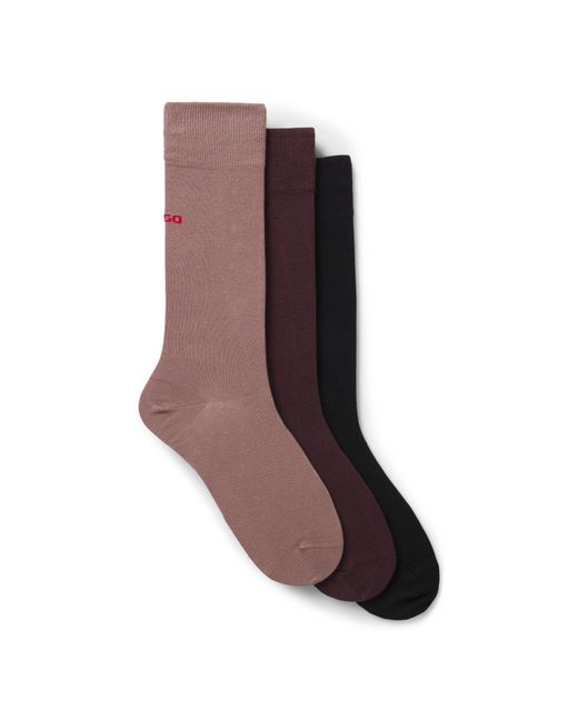 HUGO Brown Three-Pack Of Regular-Length Socks With Logos for men