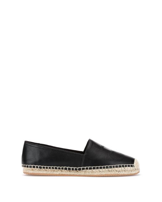 HUGO Leather Espadrilles With Perforated Stacked Logo And Jute Sole in ...
