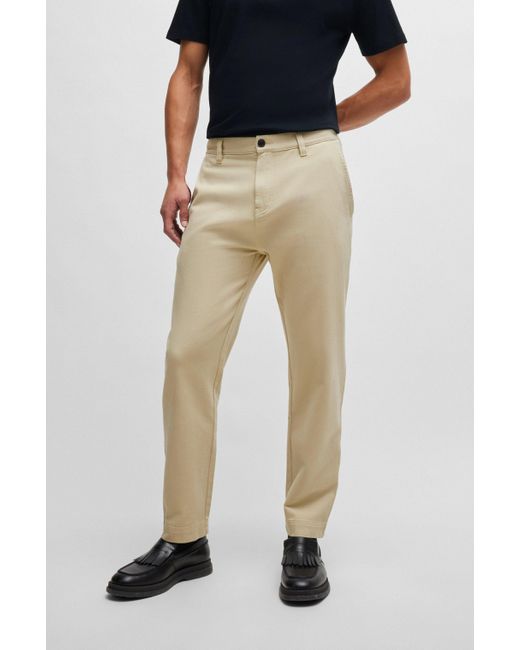 HUGO Black Tapered-fit Regular-rise Trousers In Cotton Twill for men