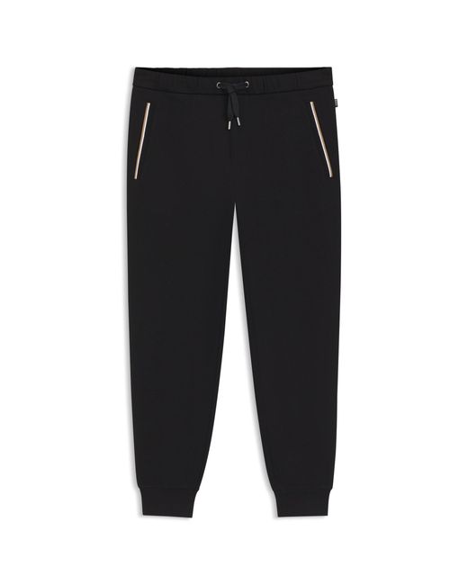 Boss Black Cotton-Terry Tracksuit Bottoms With Signature Stripes for men