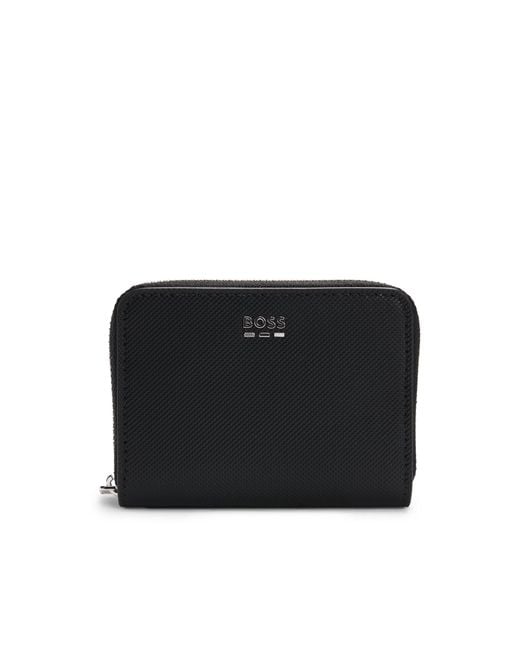 Boss Black Textured Ziparound Wallet With Hardware Trims for men