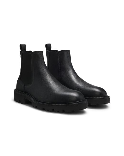 Bottines En Cuir Grainé À Semelle Crantée Boss pour homme en coloris Black