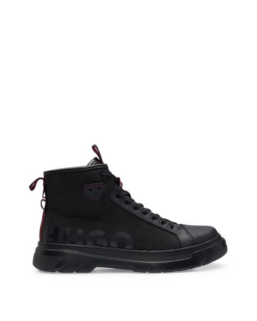 HUGO Hybrid Laceup Boots With Logo Tape in Black for Men Lyst