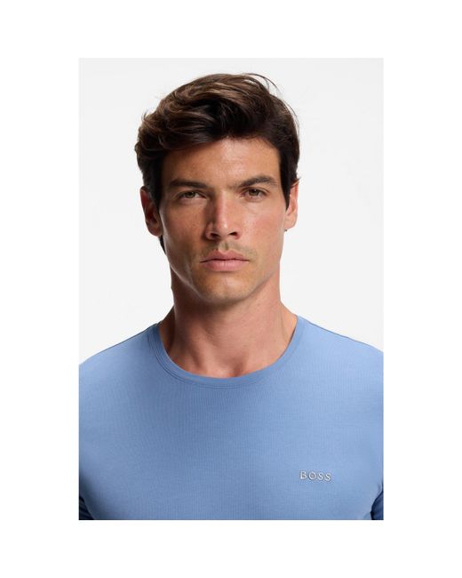 Boss Blue Logo-Embroidered T-Shirt for men