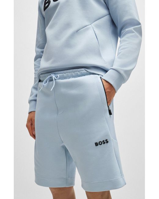 Boss Blue Cotton-blend Shorts With 3d-moulded Logo for men