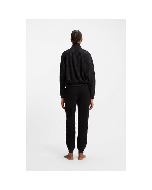 HUGO Black Cotton-Blend Jacket With All-Over Logo Pattern