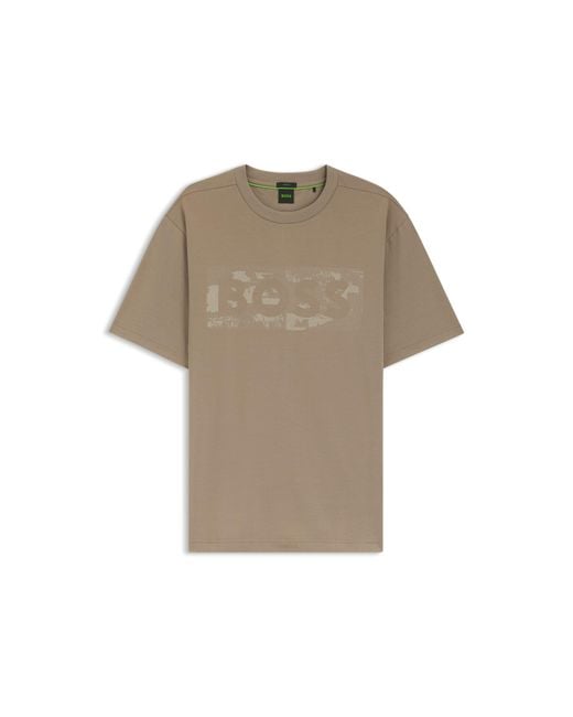 Boss Natural Stretch-Cotton T-Shirt With Logo Artwork for men