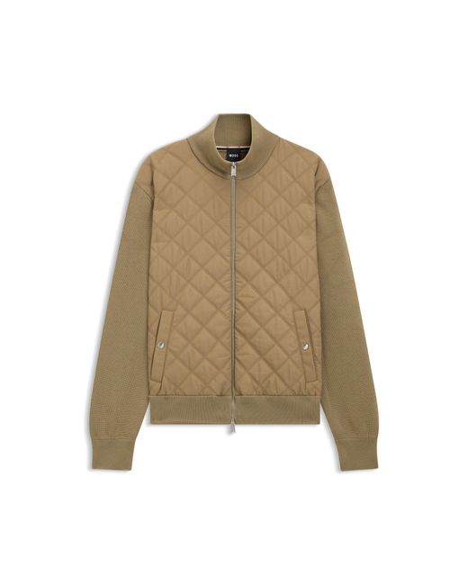 Boss Metallic Knitted-Wool Jacket With Quilted Front for men