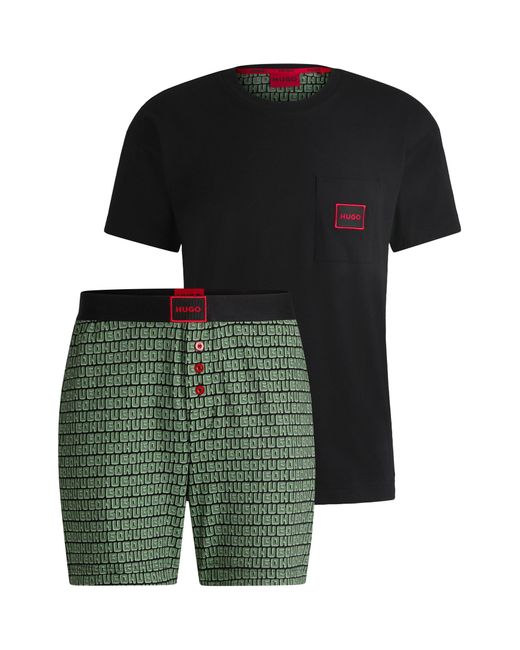 HUGO Green Short Pyjamas In Stretch Cotton With Logo Details for men