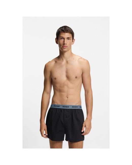 HUGO Blue Three-Pack Of Cotton Boxer Shorts With Logo Waistbands for men
