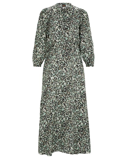 Boss Gray Long-sleeved Dress In Printed Canvas With Buttoned Placket