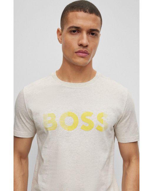 BOSS - Cotton-jersey T-shirt with rhinestone logo and artwork