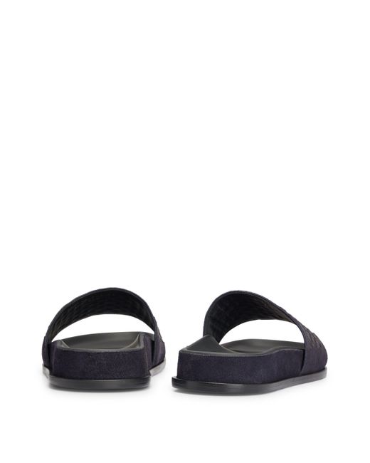 Boss Black Mixed-leather Slides With Woven Upper Strap for men