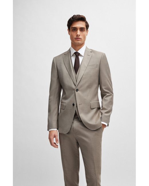 Boss White Slim-fit Suit In A Melange Wool Blend for men