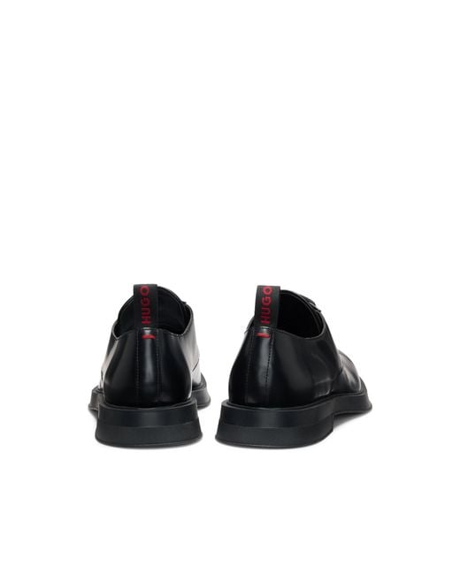 HUGO Black Leather Derby Shoes With Stacked-Logo Tongue for men