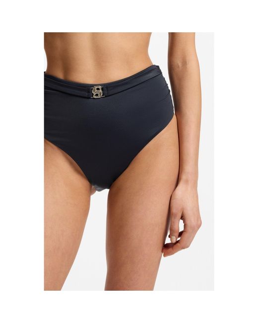Boss Blue High-Waisted Bikini Bottoms With Double B Monogram