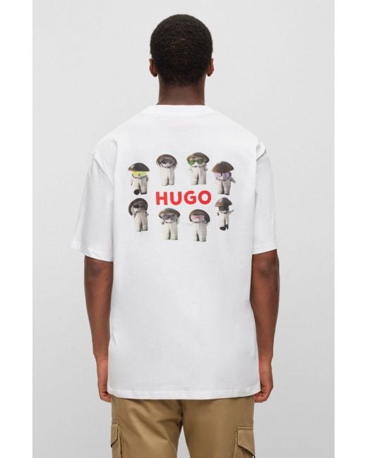 HUGO White Cotton-jersey Relaxed-fit T-shirt With Mushroom Prints for men