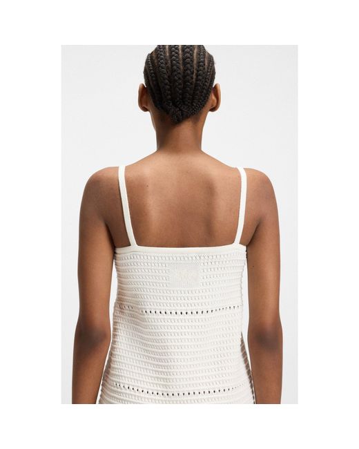 HUGO White Mesh-Knit Dress With Spaghetti Straps