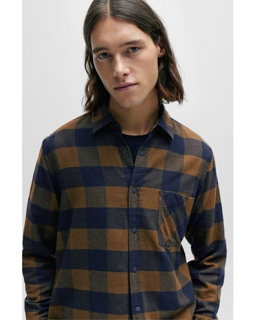 Boss Blue Regular-fit Shirt In Checked Cotton Flannel for men