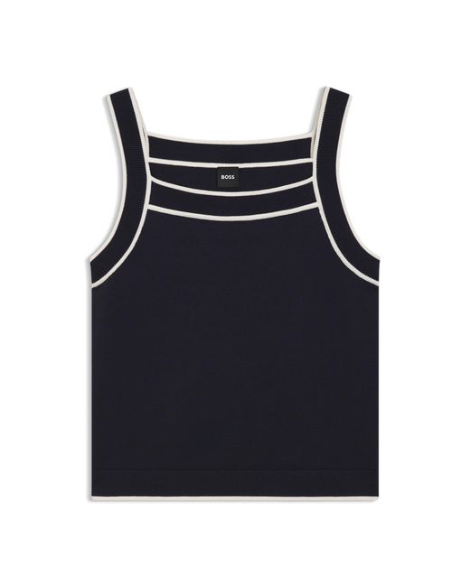 Boss Black Wide-Neck Knitted Vest Top With Contrast Piping
