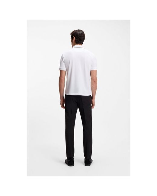 Boss White Stretch-Cotton Polo Shirt With Contrast Stripes for men