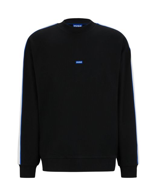 HUGO Black Cotton-terry Sweatshirt With Logo Patch And Tape Trims for men