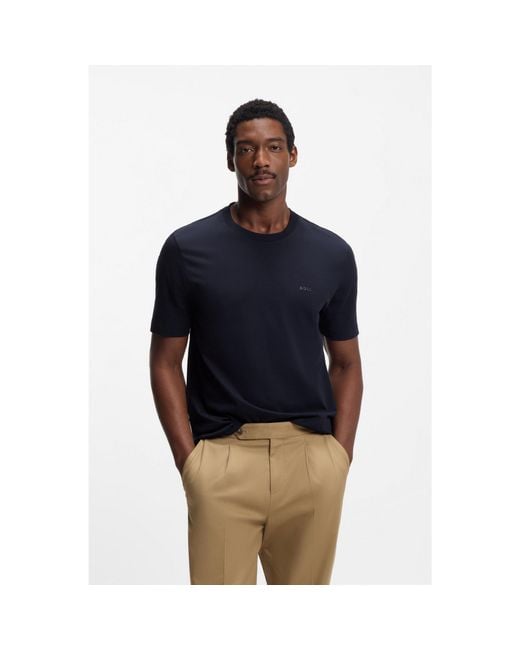 Boss Blue Cotton-Jersey T-Shirt With Logo Detail for men