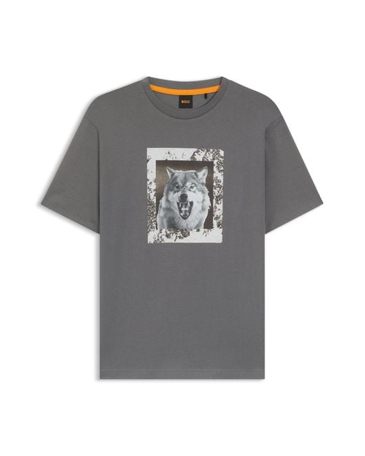 Boss T-Shirt Aus Baumwoll-Jersey Mit Tier-Artwork in Gray für Herren