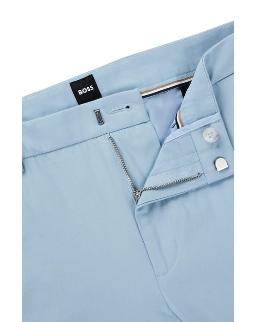 Boss Blue Slim-fit Trousers In Cotton for men