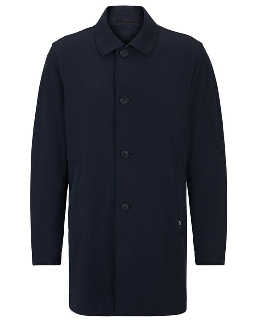 Boss Blue Regular-fit Button-up Coat In Stretch Material for men