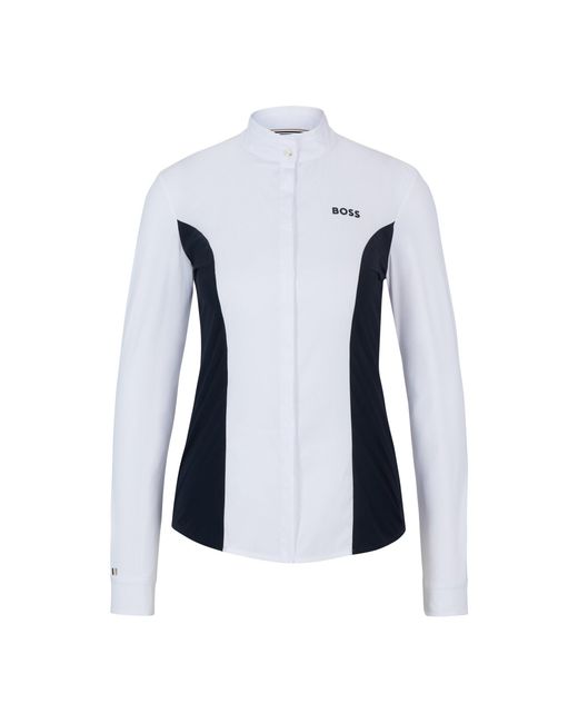 Boss White Equestrian Show Blouse With Floral Print And Inserts