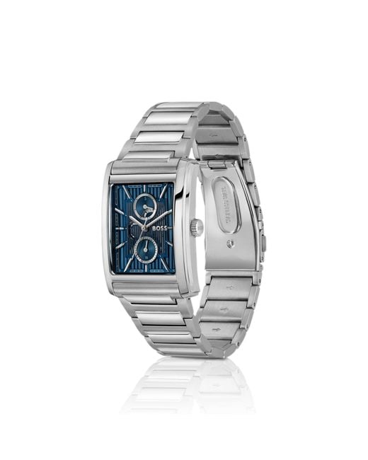 Boss Blue Principle Link-Bracelet Watch With Textured Skeleton Dial for men