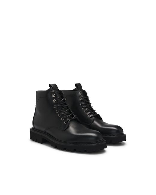 Boss Black Burnished-Leather Half Boots With Apron Toe for men