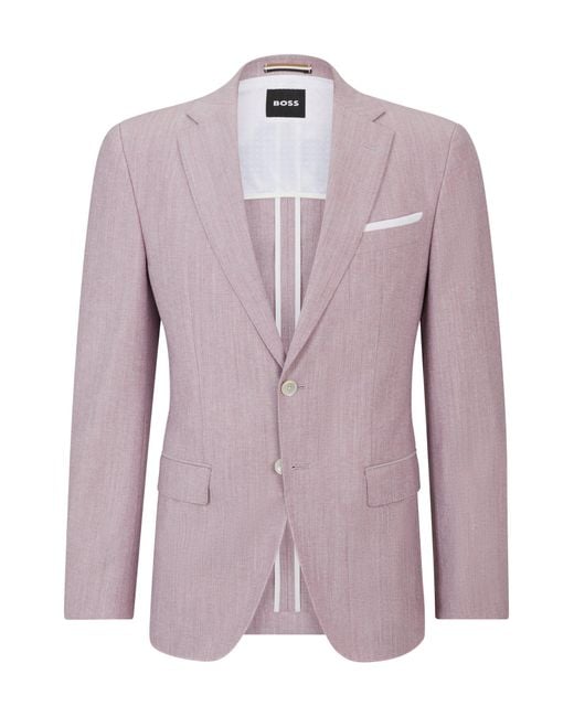 Boss Purple Slim-fit Jacket In A Micro-patterned Cotton Blend for men